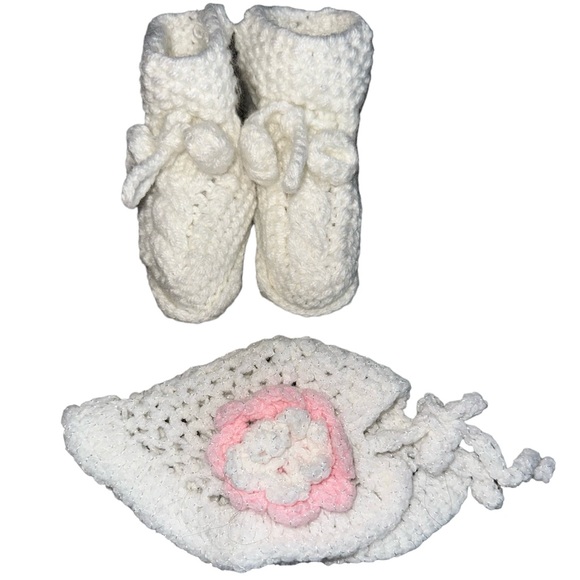 Hand Crafted Other - Hand Made Crocheted Baby Booties & Bonet Hat Set